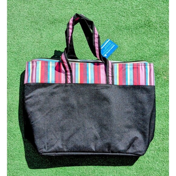 Large Insulated Zipper Closure Reusable Shopping Tote Travel Beach Camping Bag - Picture 1 of 3